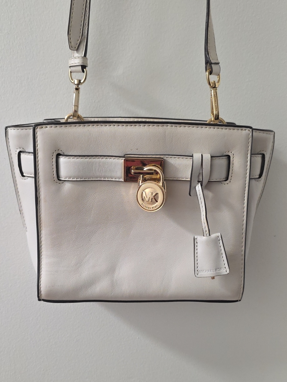 Michael Kors Hamilton Crossbody White Leather Gold Hardware Excellent Condition